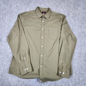 Untuckit Mens XL Olive Green Performance Stretch‎ Long Sleeve Button Down Shirt